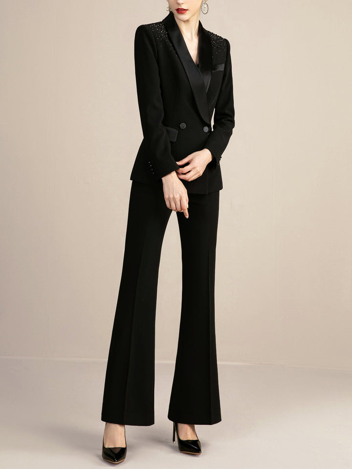 solovedress 2 Piece Black Elegant Tuxedo Shawl Lapel Slim Fit Women Suit