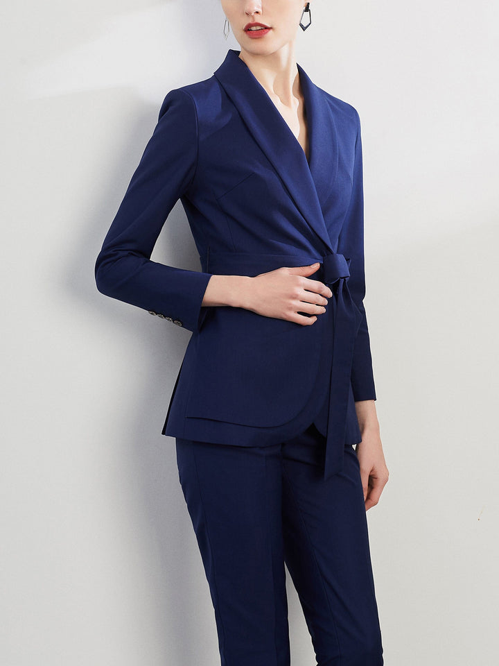 solovedress 2 Piece Navy Single Buttons Notch Lapel Slim Fit Women's Suit (Blazer+Pants)