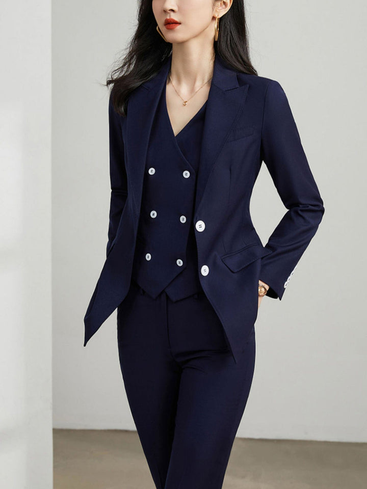 solovedress 3 Piece Elegant Tuxedo Double Buttons Peak Lapel Slim Fit Women Suit (Blazer+Vest+Pants)