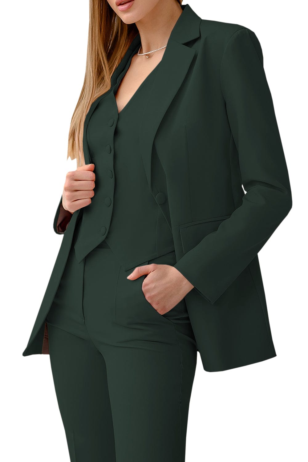 solovedress 3 Piece Peak Lapel Single Double Slim Fit Women Suit (Blazer+Vest+Pants)