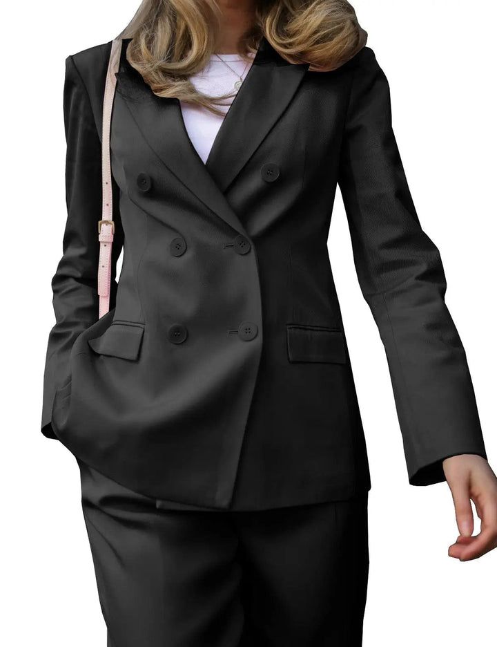 solovedress Flat Double Breasted 4 Buttons Women Suit