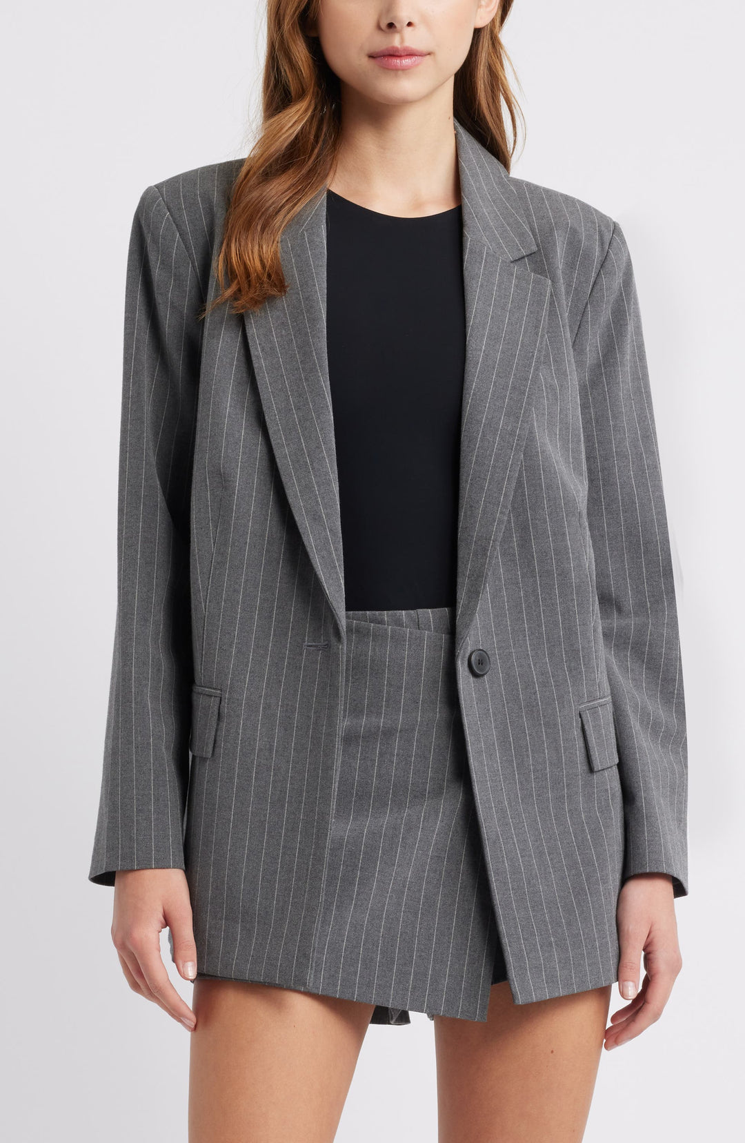 solovedress Grey Single Buttons Notch Lapel Striped Women Blazer