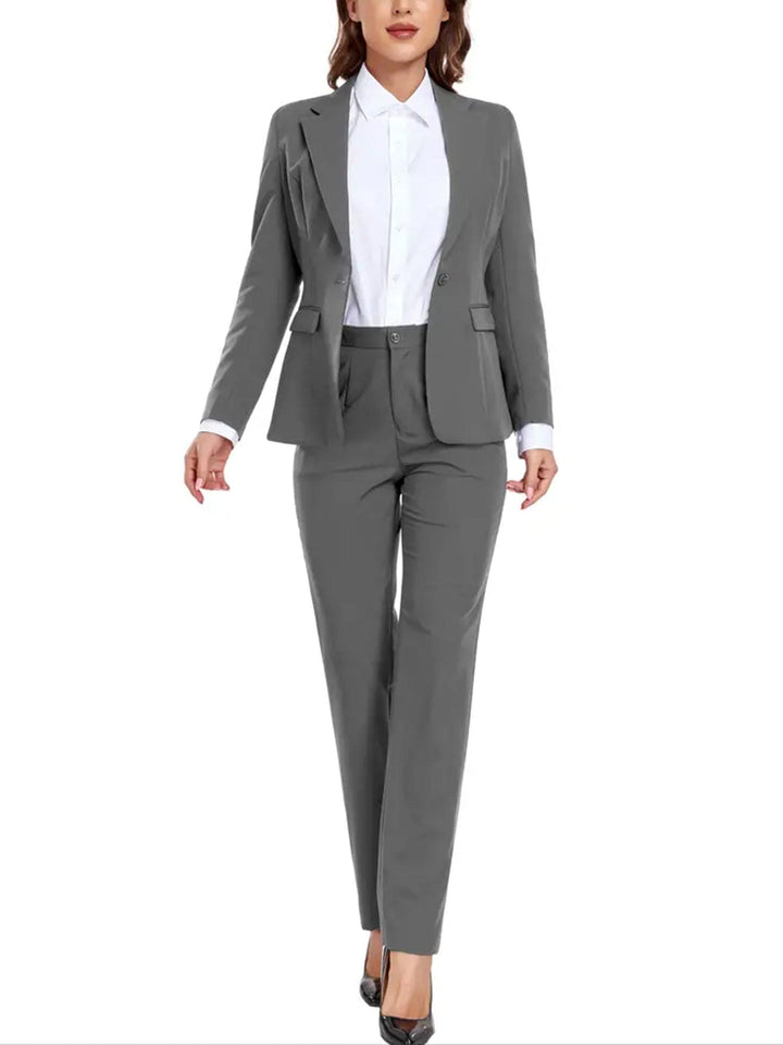 solovedress Grey Women Suit 2 Piece Single Buttons Notch Lapel Jacket (Blazer+Pants)