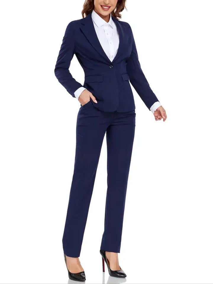 solovedress Navy Women Suit 2 Piece Single Buttons Notch Lapel Jacket (Blazer+Pants)