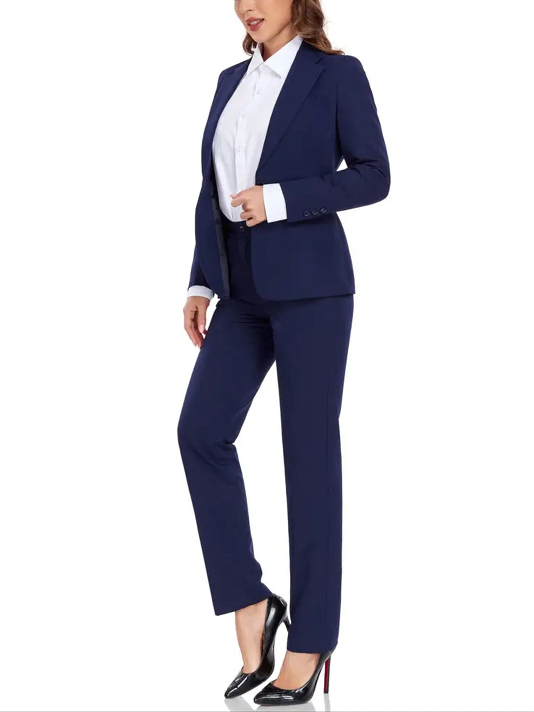 solovedress Navy Women Suit 2 Piece Single Buttons Notch Lapel Jacket (Blazer+Pants)