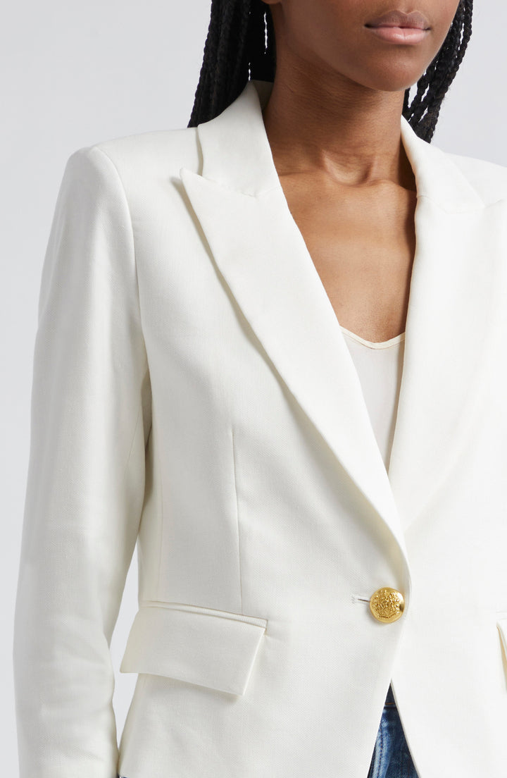 solovedress White Single Button Notch Lapel Women Blazer