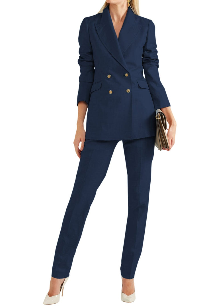 solovedress Women Linen Suit 2 Piece Peak Lapel Double Breasted Jacked (Blazer+Pants）